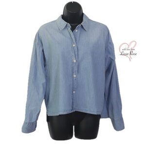 Relaxed-fit Cropped High-low Chambray Shirt